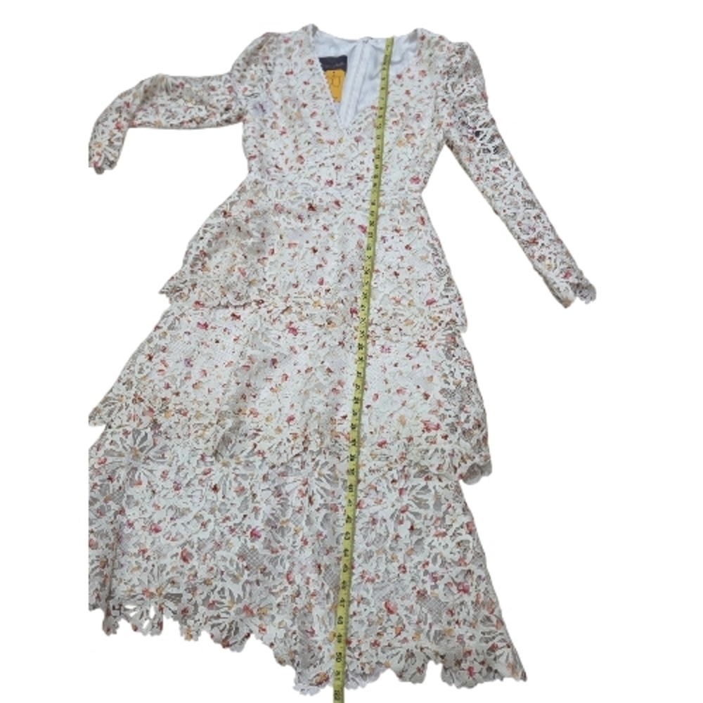 Monique Lhuillier White With Color Floral Tiered Midi Dress Summer Garden Events - Picture 13 of 17